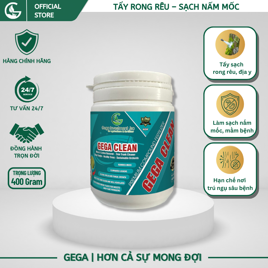 Phân Bón Tẩy Rong Rêu GEGA-CLEAN (400gr) - Rửa Sạch Thân Cây, Nấm Mốc, Địa Y