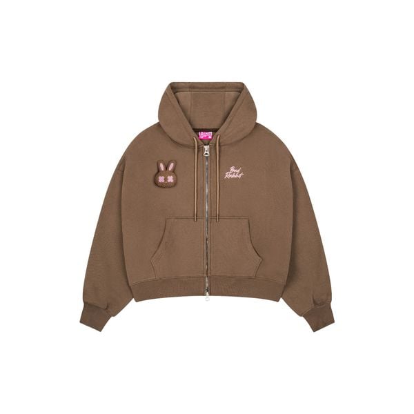 LOGO ZIP RABBIT HOODIE - BROWN