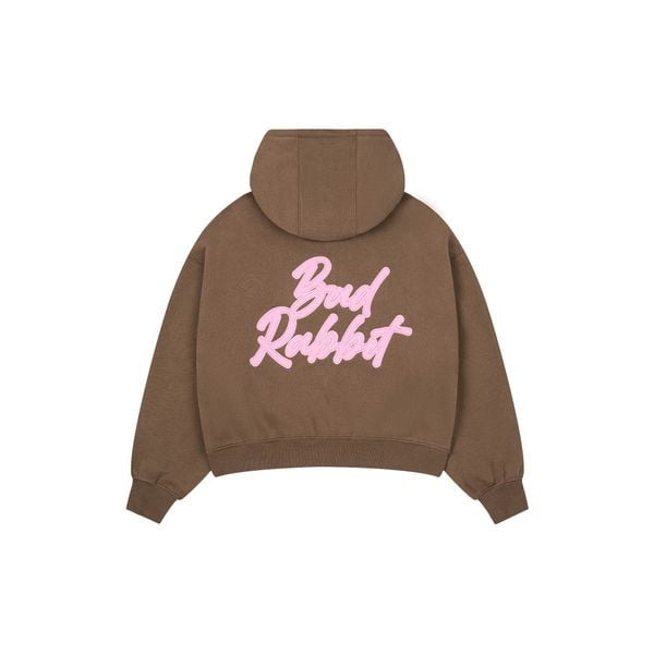 LOGO ZIP RABBIT HOODIE - BROWN