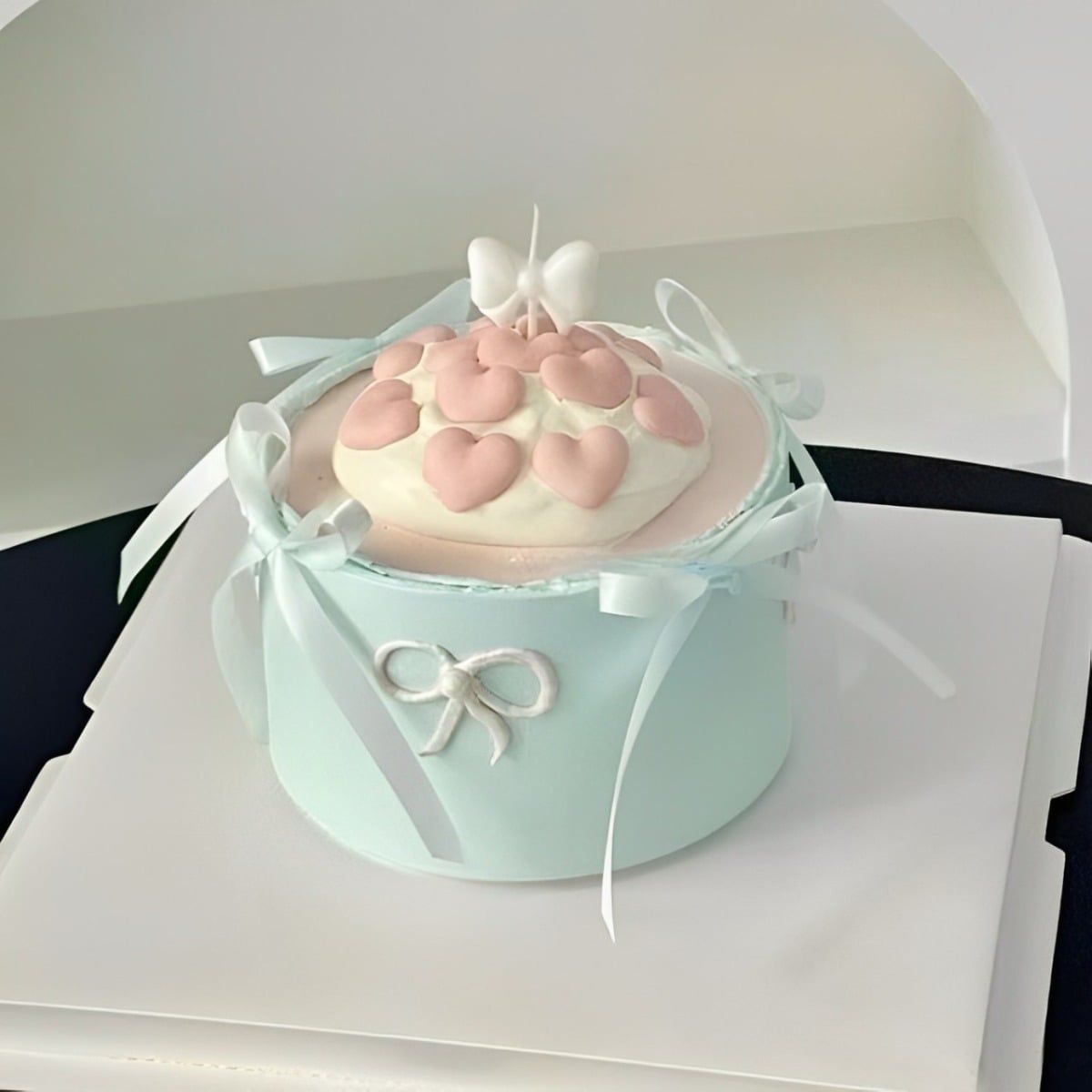  Bento Cake Trái Tim Tone Xanh Dương 