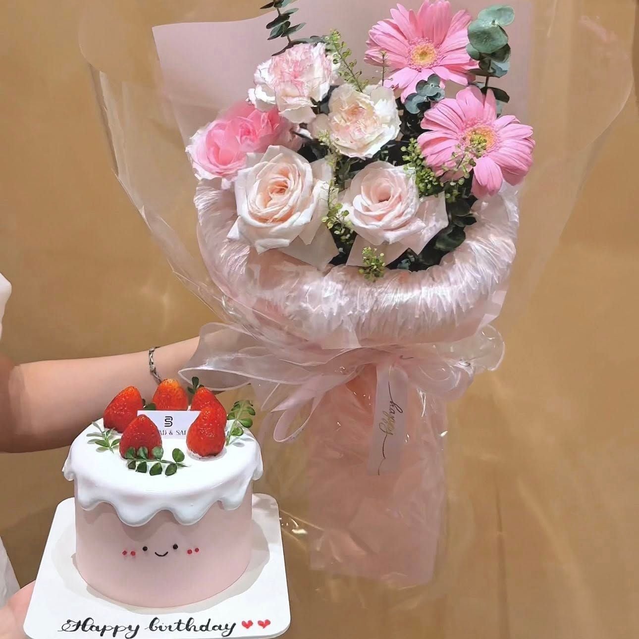  Set Bánh & Hoa Tone Hồng 