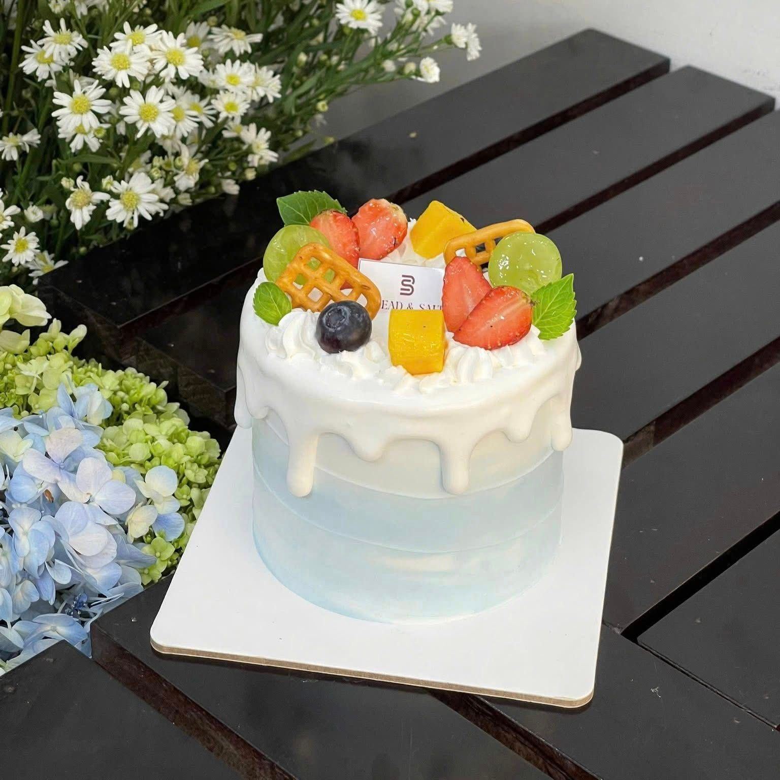  Bento Cake Hoa Quả Xanh Dương Pastel 