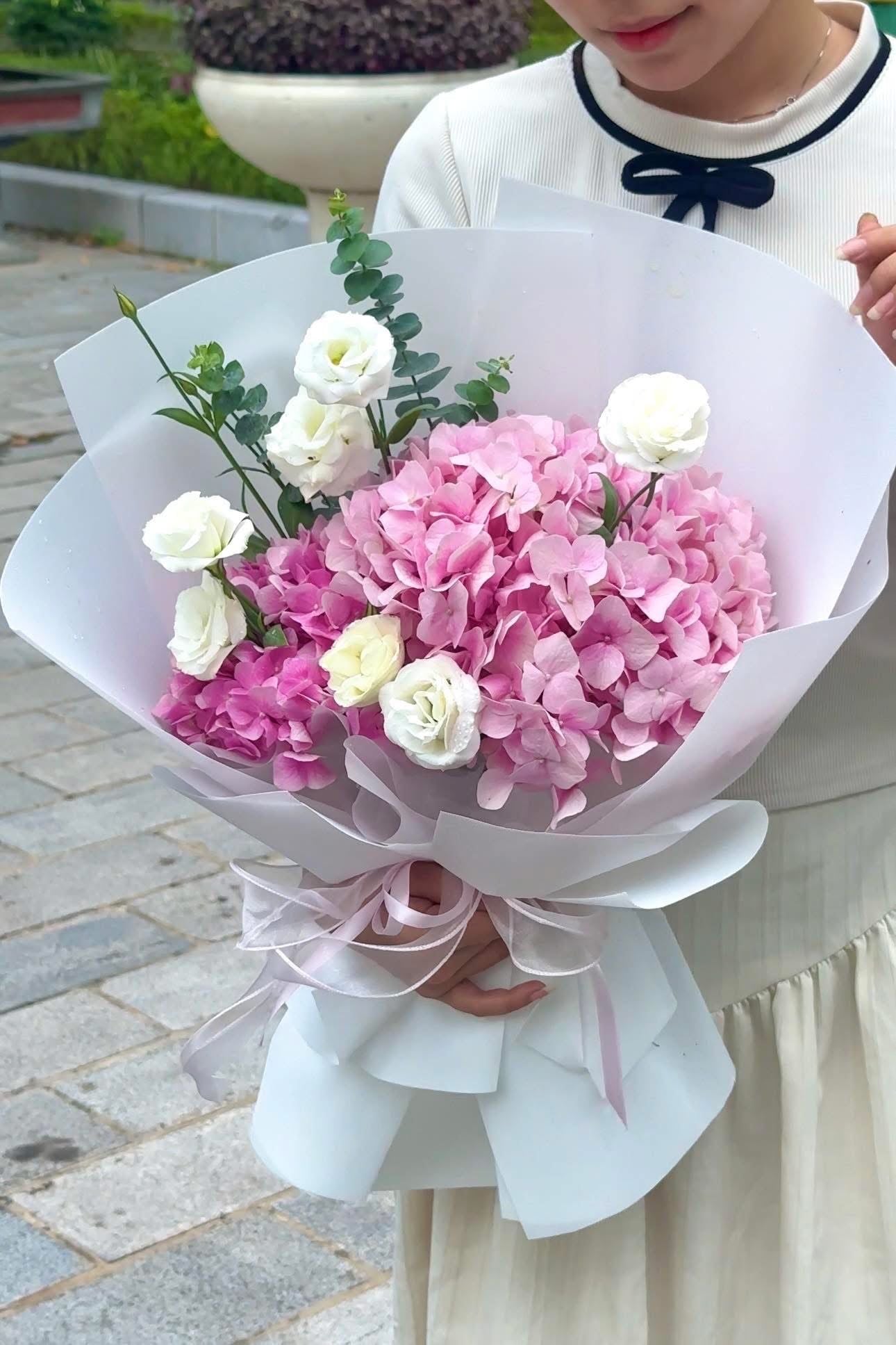  Bó Hoa Xinh Cẩm Tú Cầu Hồng Mộng Mơ 