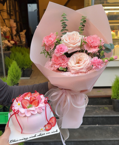  Set Bánh & Hoa Tone Hồng 