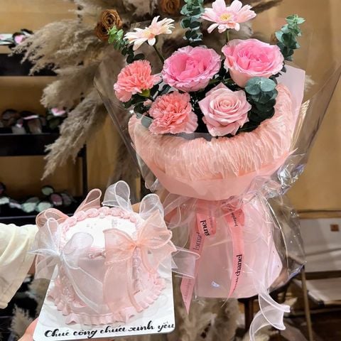  Set Bánh & Hoa Tone Hồng 