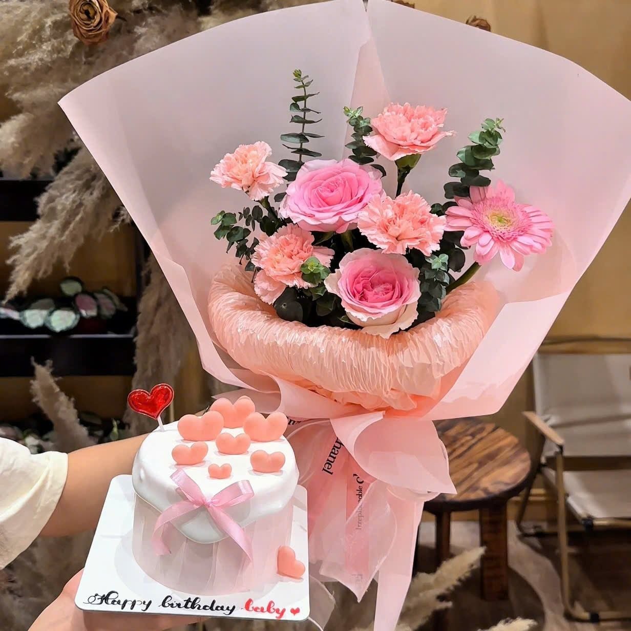  Set Bánh & Hoa Tone Hồng 