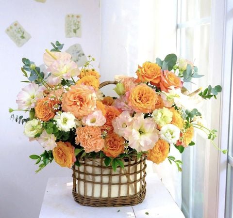  Giỏ Hoa Tone Cam Ngọt Ngào 