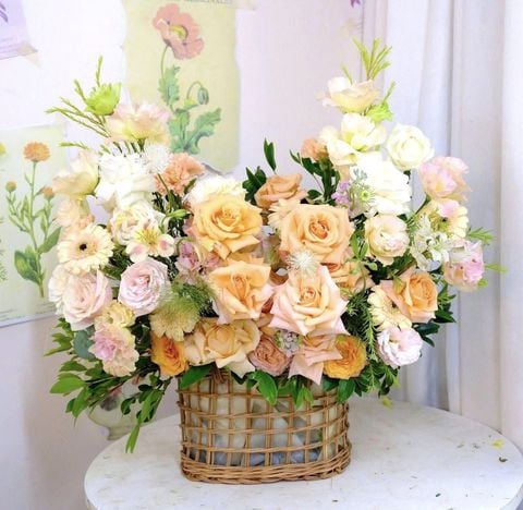  Giỏ Hoa Tone Cam Vàng Nắng Xinh 