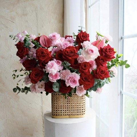  Giỏ Hoa Đỏ Rực Rỡ Tặng Khai Trương 