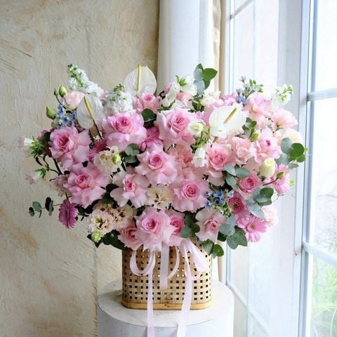  Giỏ Hoa Tone Hồng Xinh Yêu Tặng Khai Trương 