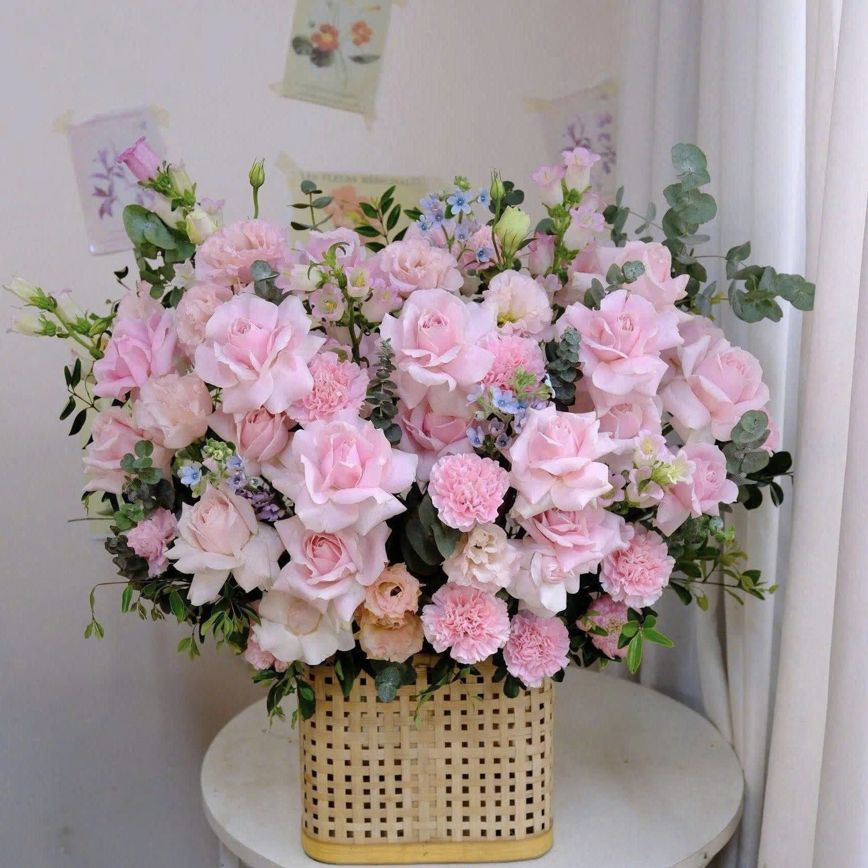  Giỏ Hoa Tone Hồng Xinh Yêu Tặng Khai Trương 