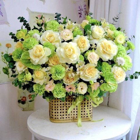  Giỏ Hoa Tone Xanh Lá Tặng Khai Trương 
