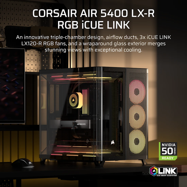 Vỏ máy tính Corsair AIR 5400 LX-R RGB iCUE LINK Tempered Glass Mid-Tower, Black CC-9011320-WW
