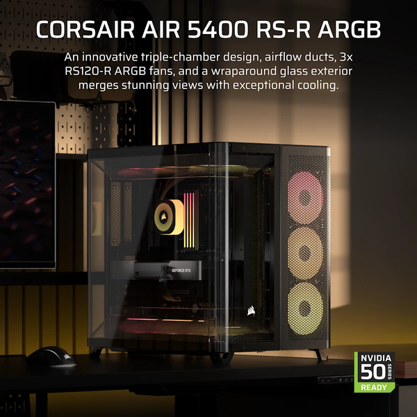 Vỏ máy tính Corsair AIR 5400 RS-R ARGB Tempered Glass Mid-Tower, Black CC-9011318-WW