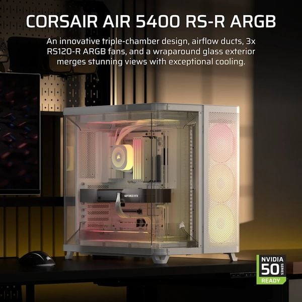 Vỏ máy tính Corsair AIR 5400 RS-R ARGB Tempered Glass Mid-Tower, White CC-9011319-WW