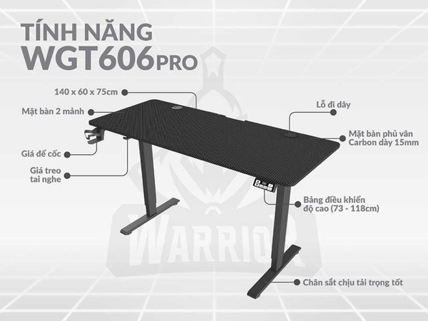 Bàn nâng hạ WARRIOR Paladin Series WGT606 Pro Black