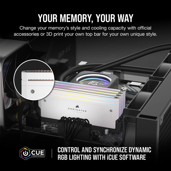 Ram PC Corsair DDR5 6000MT/s 64GB 2x32GB XMP 3.0 DOMINATOR TITANIUM White for AMD CMP64GX5M2B6000Z30W