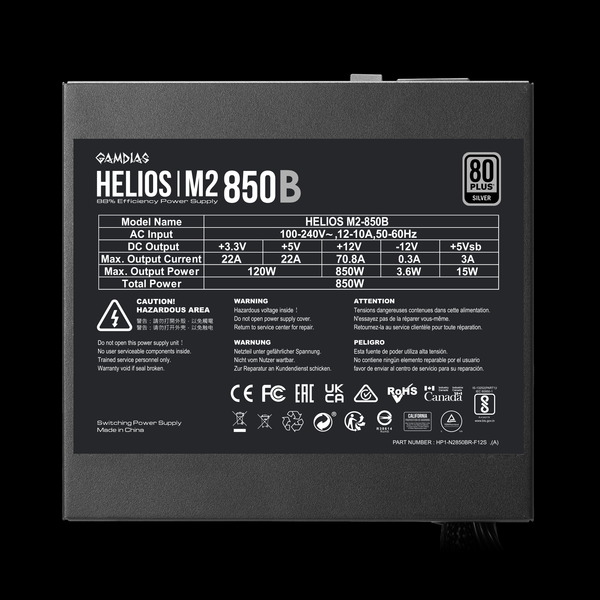 Nguồn máy tính Gamdias HELIOS M2-850B 850W