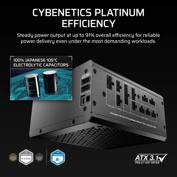 Nguồn máy tính Corsair HX1000i SHIFT ATX 3.1 & PCIe 5.1 - 80 Plus Platinum - Full Modul CP-9020265-NA