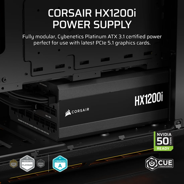 Nguồn máy tính Corsair HX1200i 2025 ATX 3.1 & PCIe 5.1 80 Plus Platinum Full Modul CP-9020307-NA