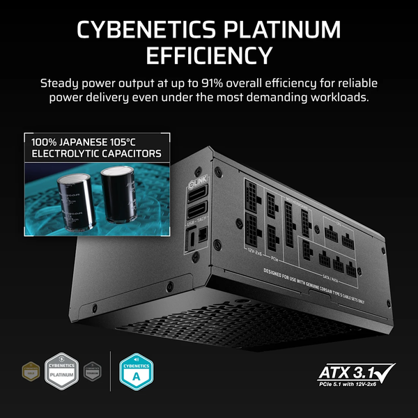 Nguồn máy tính Corsair HX1500i SHIFT ATX 3.1 & PCIe 5.1 - 80 Plus Platinum - Full Modul CP-9020269-NA