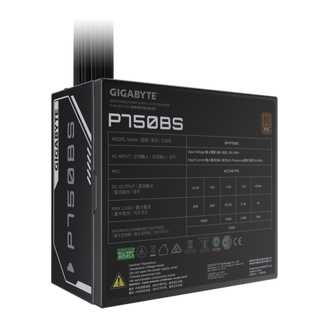 Nguồn máy tính GIGABYTE GP-P750BS 750W/80 Plus Bronze/ATX/ĐEN