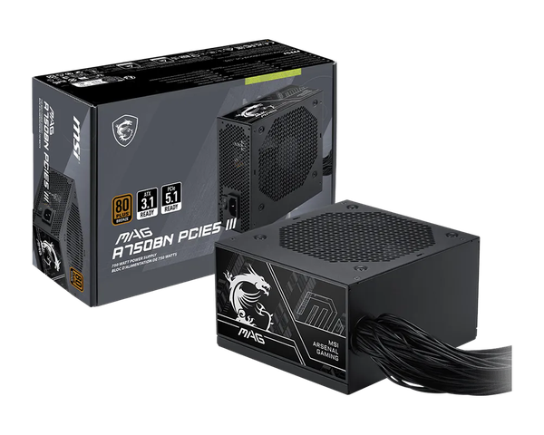 Nguồn máy tính MSI MAG A750BN PCIE5 III 750W 80 Plus Bronze ATX 3.1 PCIe 5.1
