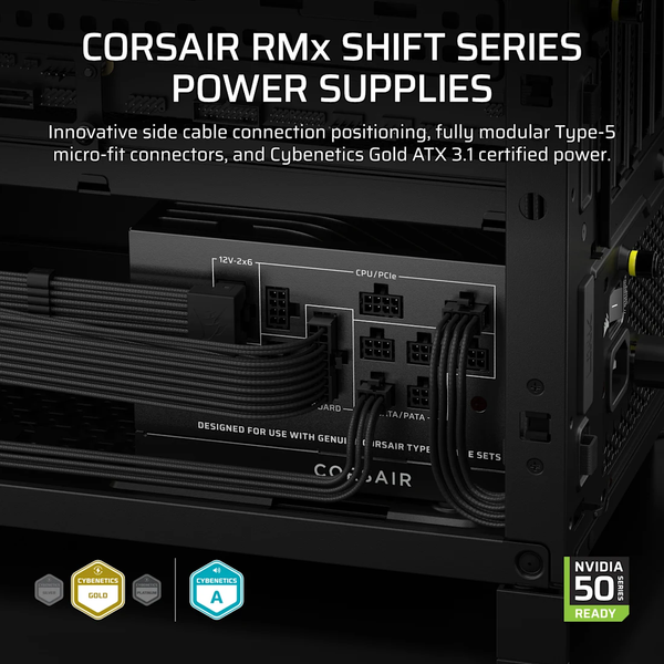 Nguồn máy tính Corsair RM1000x Shift 2025 ATX 3.1 & PCIe 5.1 - 80 Plus Gold - Full Modul - CP-9020300-NA
