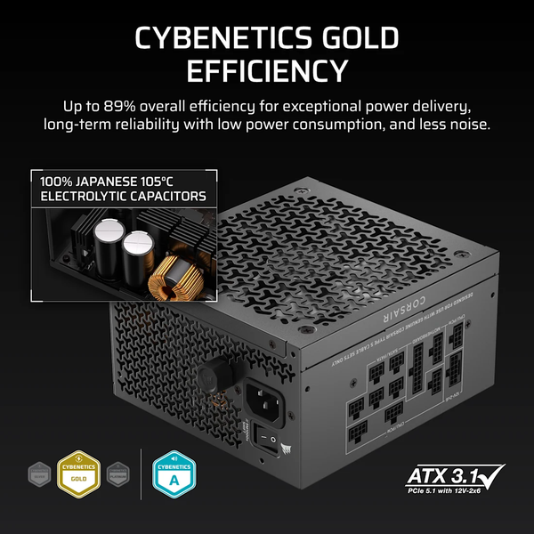 Nguồn máy tính Corsair RM1000x Shift 2025 ATX 3.1 & PCIe 5.1 - 80 Plus Gold - Full Modul - CP-9020300-NA