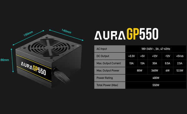 Nguồn máy tính Gamdias AURA GP550 550W