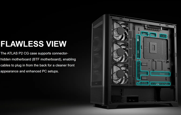 Case Gamdias ATLAS P2 CG - Sẵn 4 Fan ARGB Syncmain, đi kèm Controller Hub 8 slots