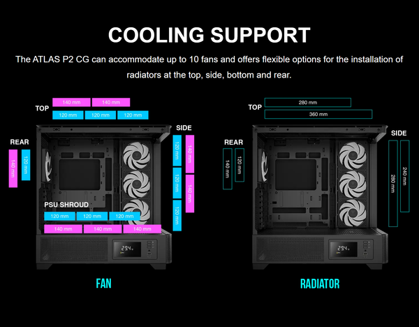 Case Gamdias ATLAS P2 CG - Sẵn 4 Fan ARGB Syncmain, đi kèm Controller Hub 8 slots
