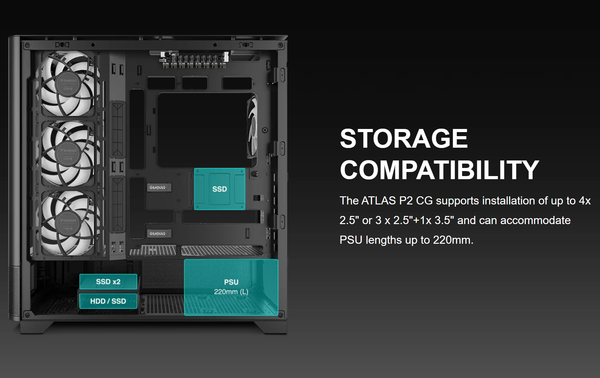 Case Gamdias ATLAS P2 CG - Sẵn 4 Fan ARGB Syncmain, đi kèm Controller Hub 8 slots