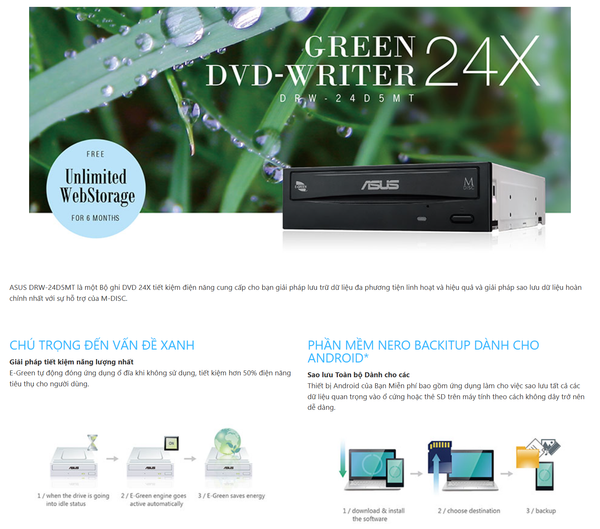Ổ đĩa DVD ASUS DRW-24D5MT 24X SATA Internal DVD Writer – Ghi đọc DVD/CD, Màu đen