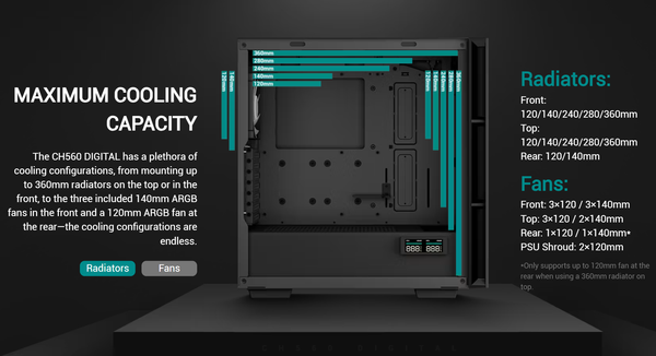 Case Deepcool CH560 DIGITAL Mid-tower ATX ARGB - Black - 4F