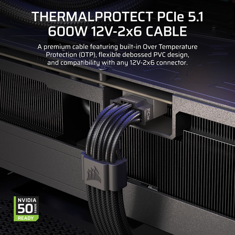 Cáp nguồn máy tính Corsair ThermalProtect PCIe 5.1 600W 12V-2x6 Cable - Black CP-8920472