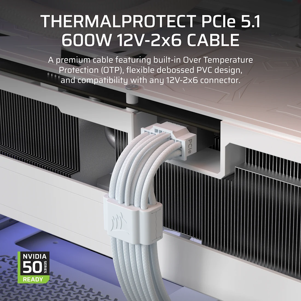 Cáp nguồn máy tính Corsair ThermalProtect PCIe 5.1 600W 12V-2x6 Cable - White CP-8920473