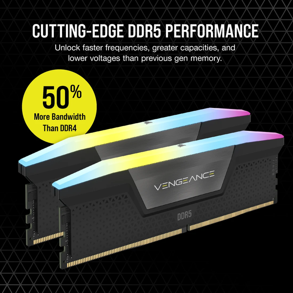 Ram PC Corsair DDR5 6400MHz 128GB 2x64GB VENGEANCE RGB Black Heatspreader CMH128GX5M2B6400C42