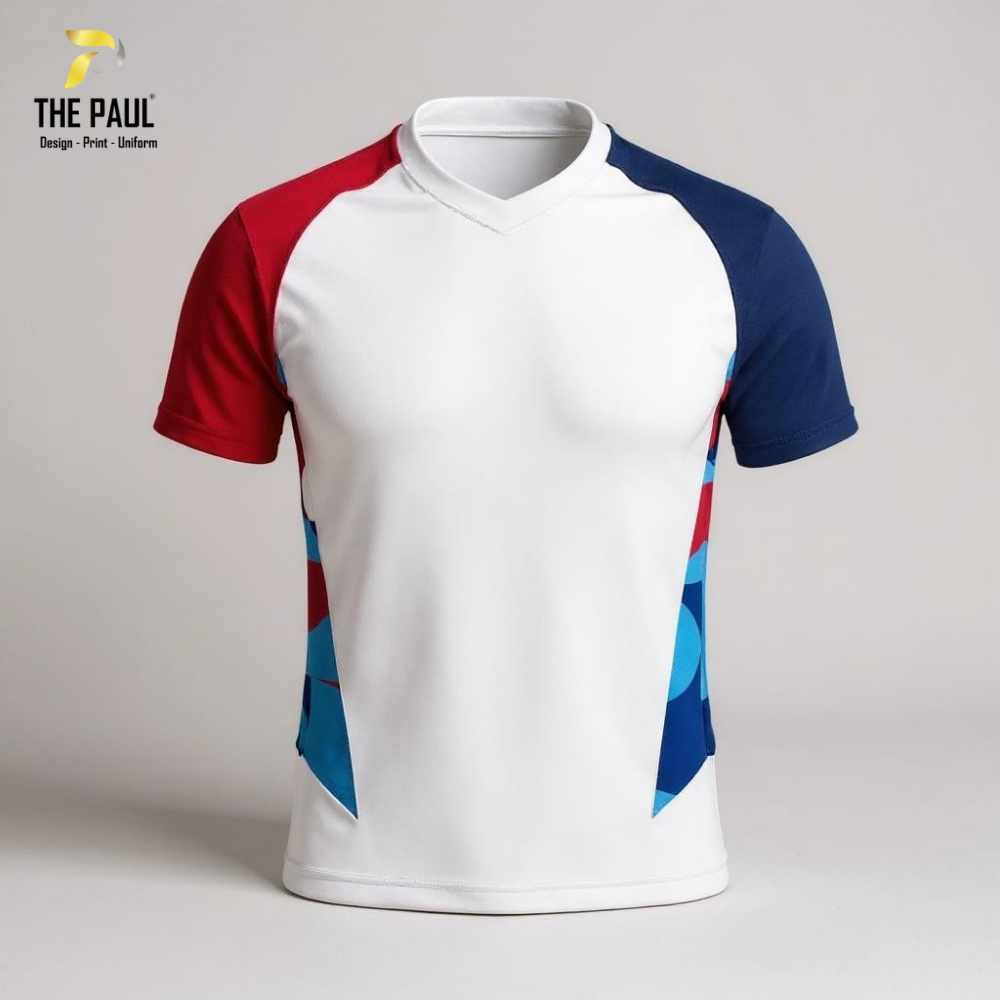  Áo thun cổ tim Raplan chuyển nhiệt xanh trắng 