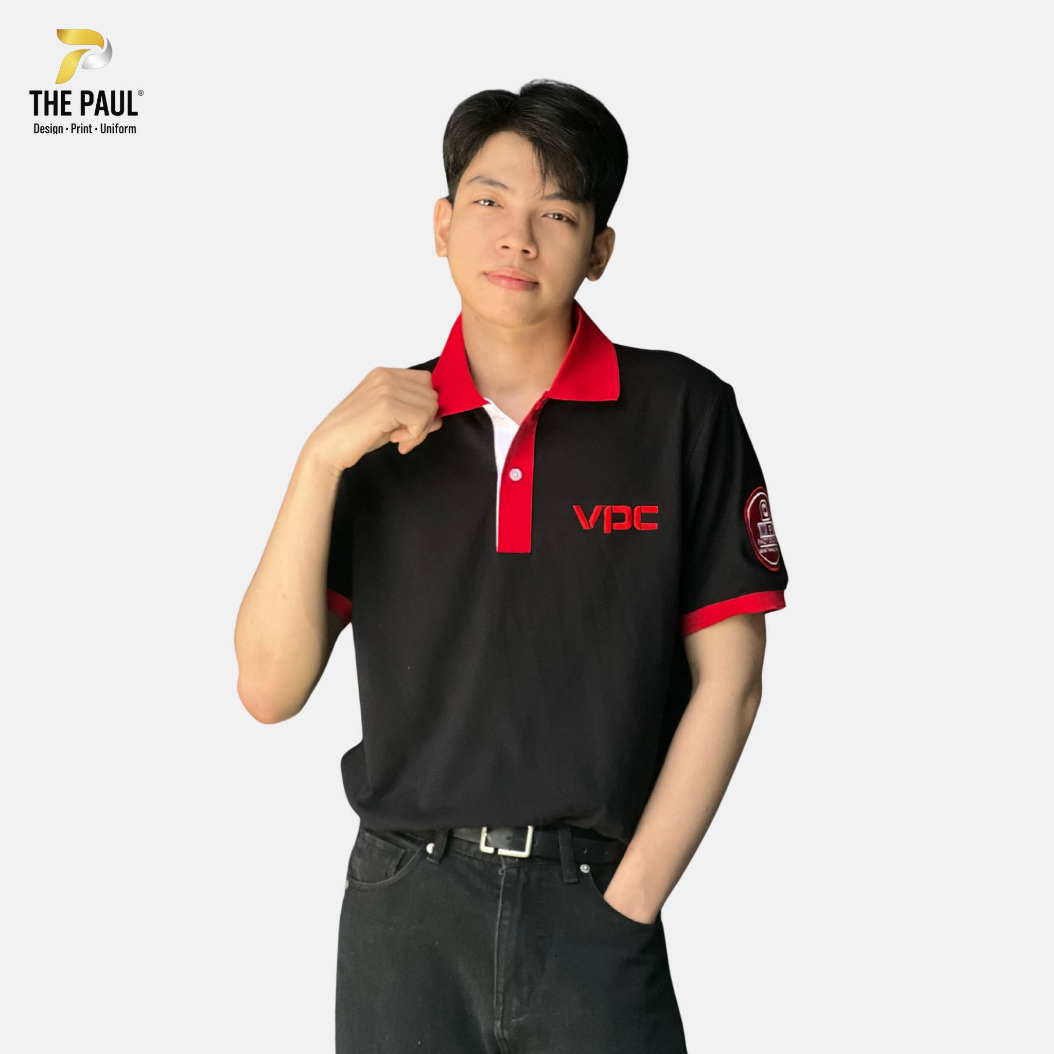  Áo thun polo phối đen đỏ - Đồng phục doanh nghiệp 02 