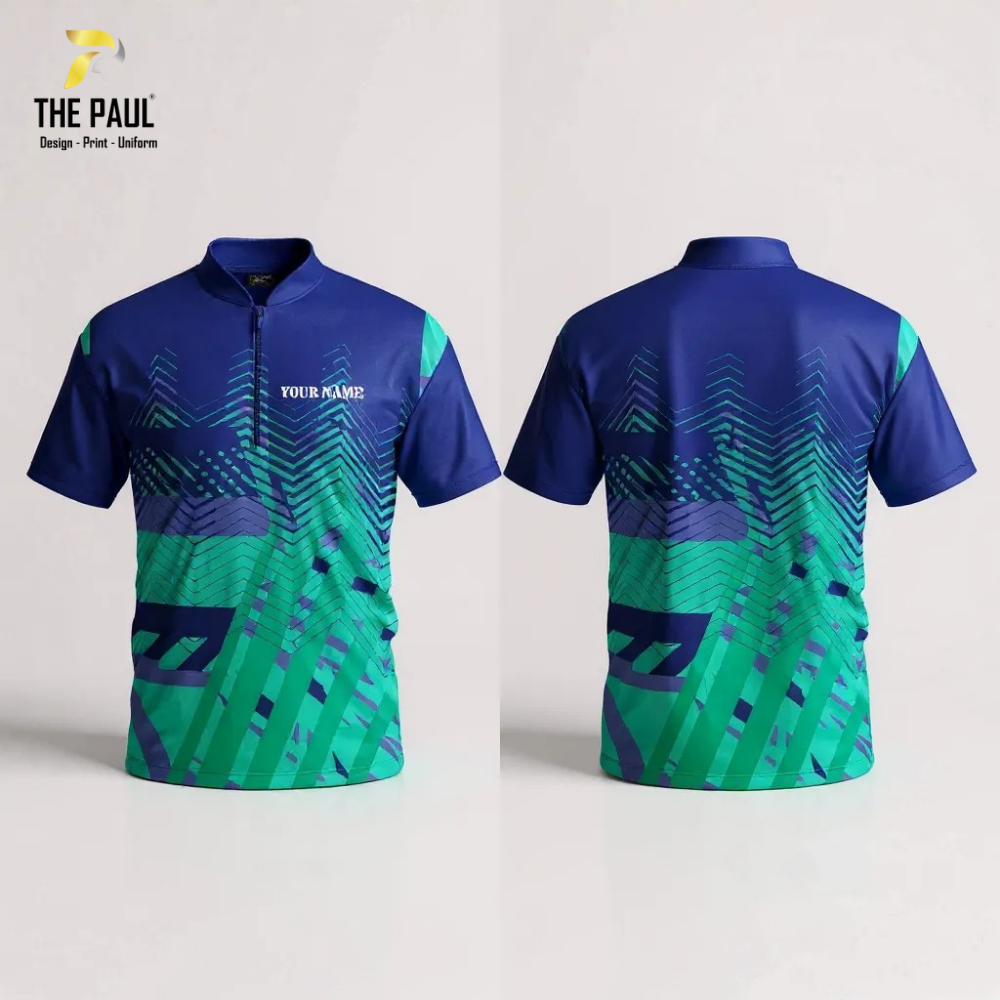  Áo thun bi da xanh dương, cổ lãnh tụ 