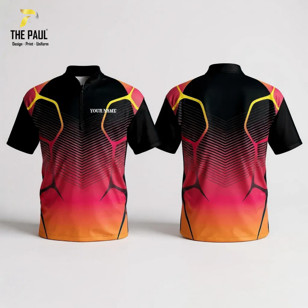  Áo thun bi da đỏ cam, cổ lãnh tụ 