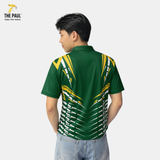  Áo thun b-da cổ lãnh tụ xanh phối vàng 