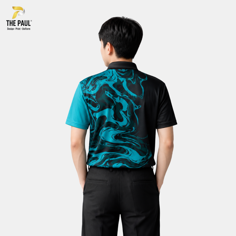  Áo thun cổ lãnh tụ bi-da xanh đen 