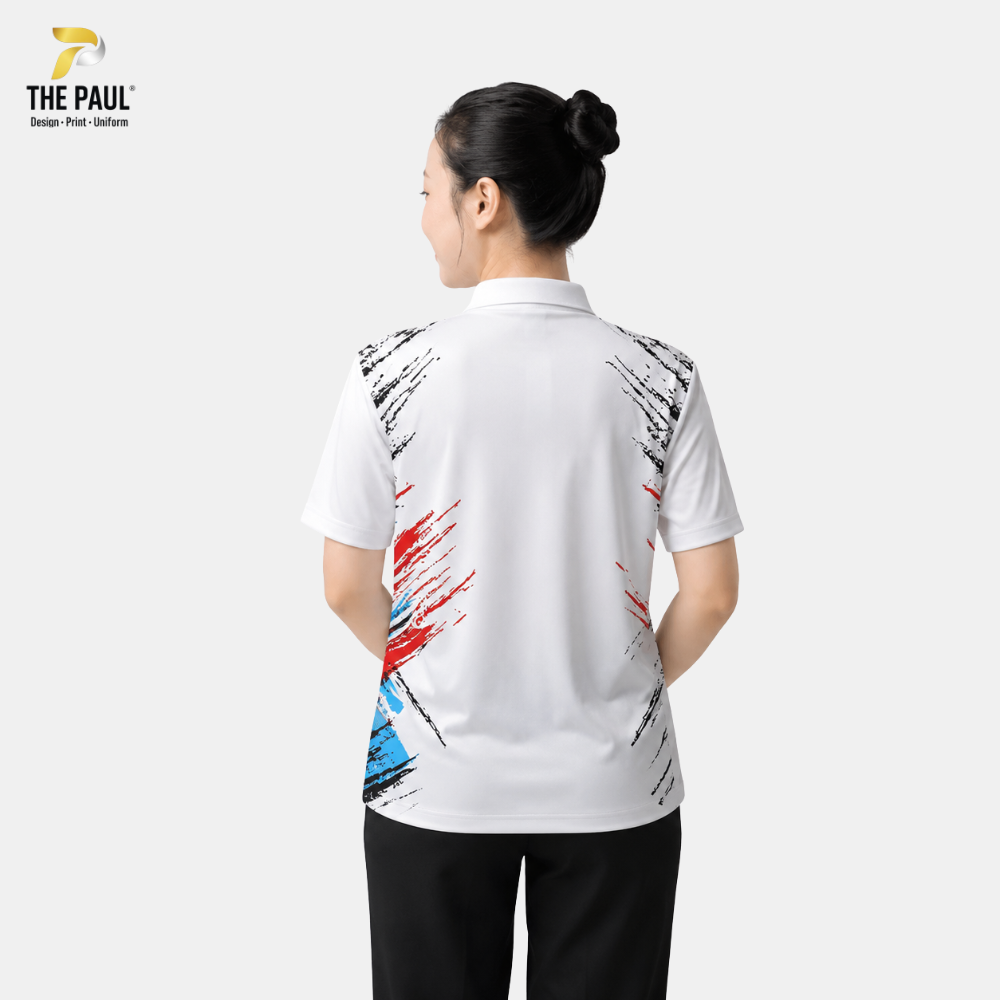  Áo thun cổ lãnh tụ bi-da trắng phối đỏ xanh 