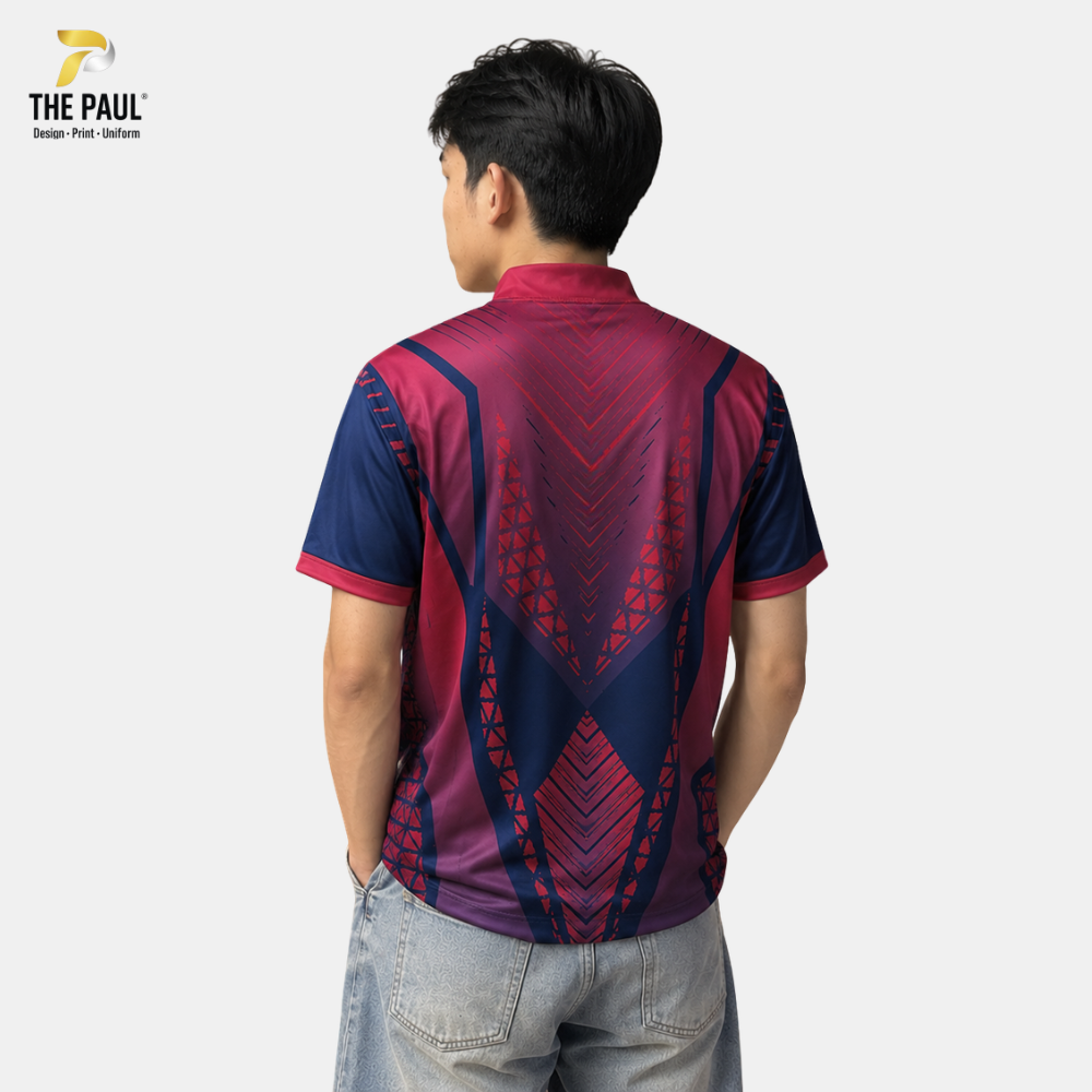  Áo thun cổ lãnh tụ bi-da hồng phối xanh 