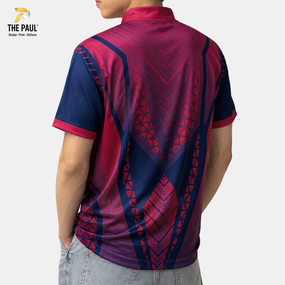  Áo thun cổ lãnh tụ bi-da hồng phối xanh 