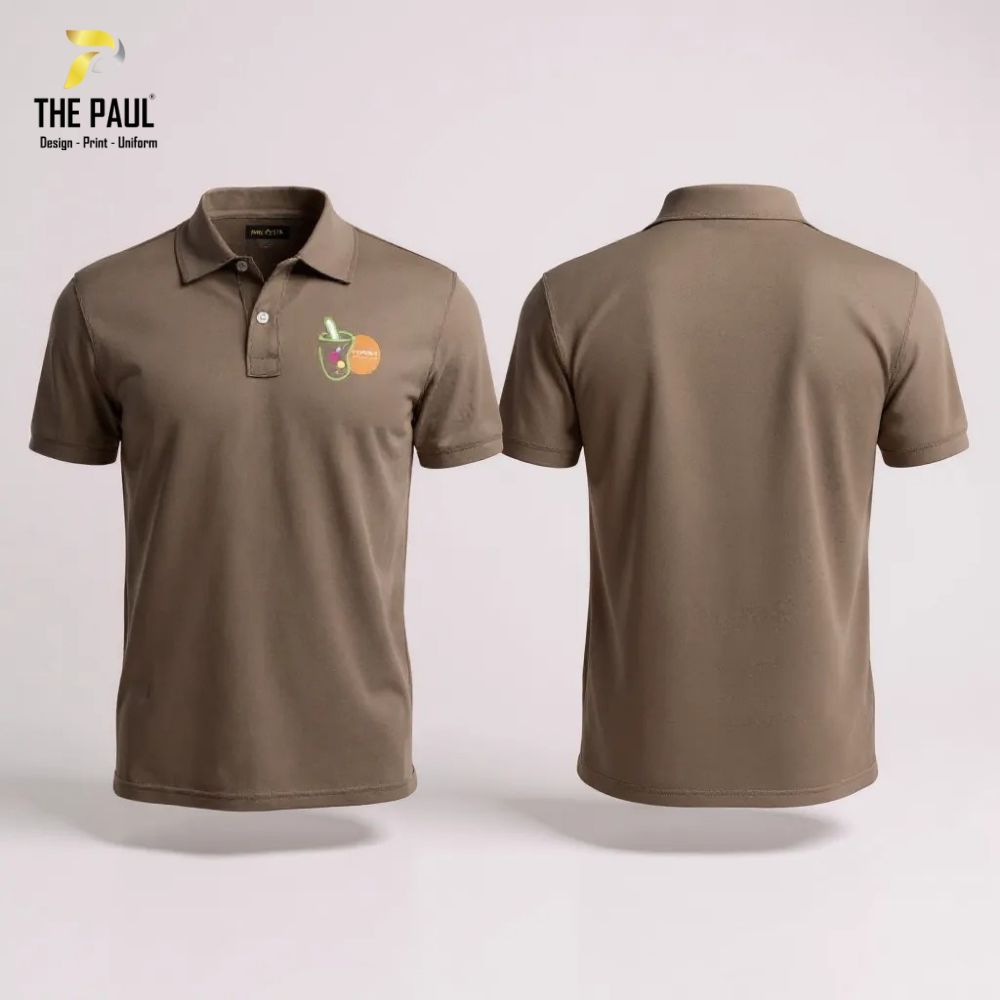  Áo thun cổ trụ nâu - quán F&B 