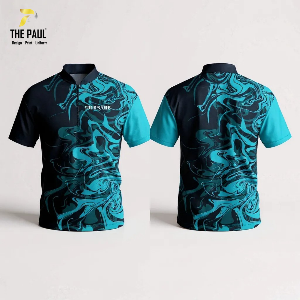  Áo thun bi da xanh đen, cổ lãnh tụ 