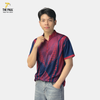 Áo thun cổ lãnh tụ bi-da hồng phối xanh